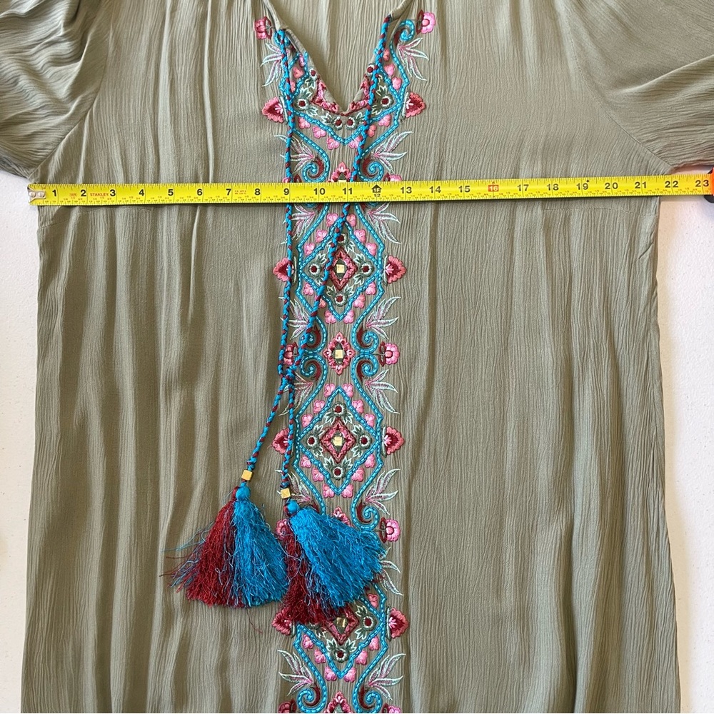 Soft Surroundings Green Maxi Dress with Blue and Red Accents - Picture 9 of 12